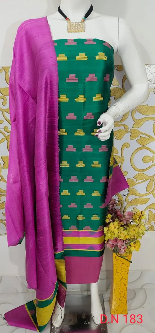 Traditional Tussar Dupion Silk Suit Material for Women